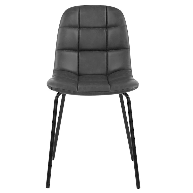 Sedia da pranzo in pelle PU con gambe in metallo nero, set da 2 – Marrone scuro / Grigio / Caramello