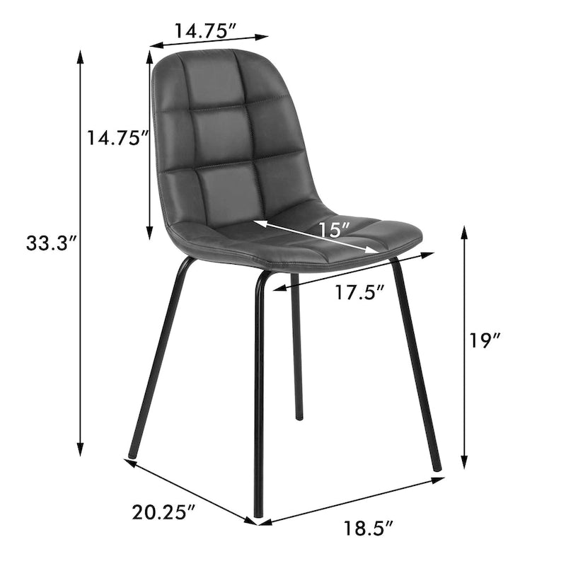 Sedia da pranzo in pelle PU con gambe in metallo nero, set da 2 – Marrone scuro / Grigio / Caramello