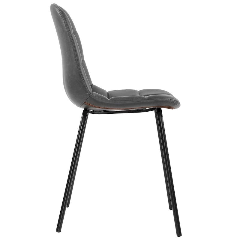 Sedia da pranzo in pelle PU con gambe in metallo nero, set da 2 – Marrone scuro / Grigio / Caramello