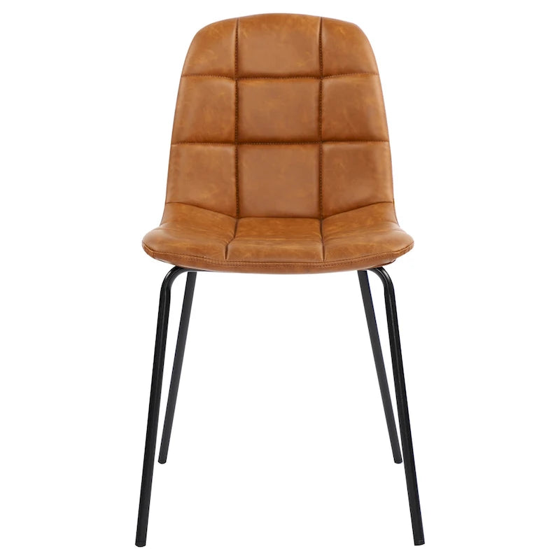 Sedia da pranzo in pelle PU con gambe in metallo nero, set da 2 – Marrone scuro / Grigio / Caramello
