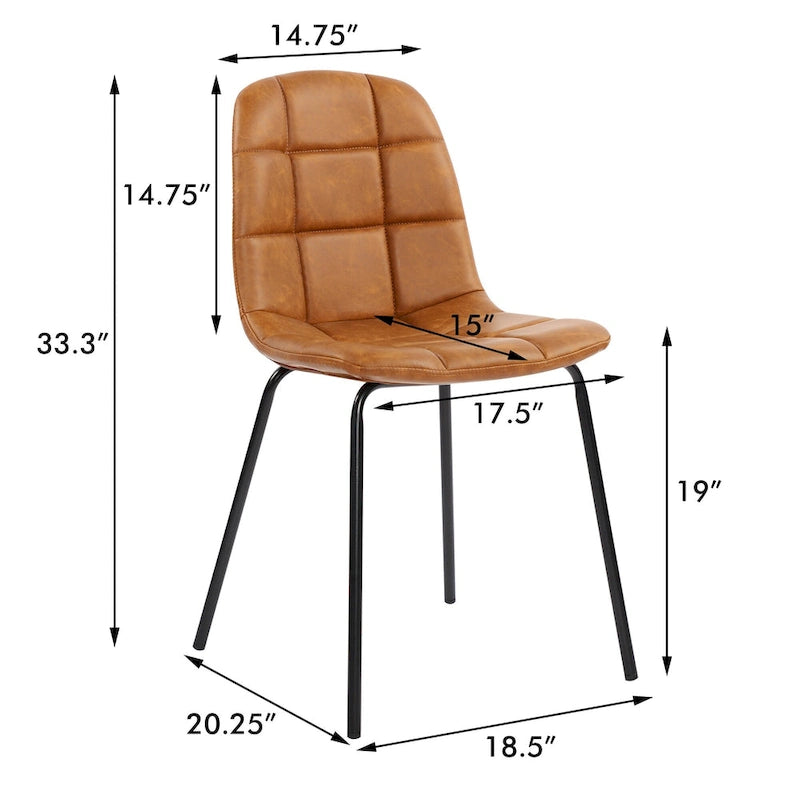 Sedia da pranzo in pelle PU con gambe in metallo nero, set da 2 – Marrone scuro / Grigio / Caramello