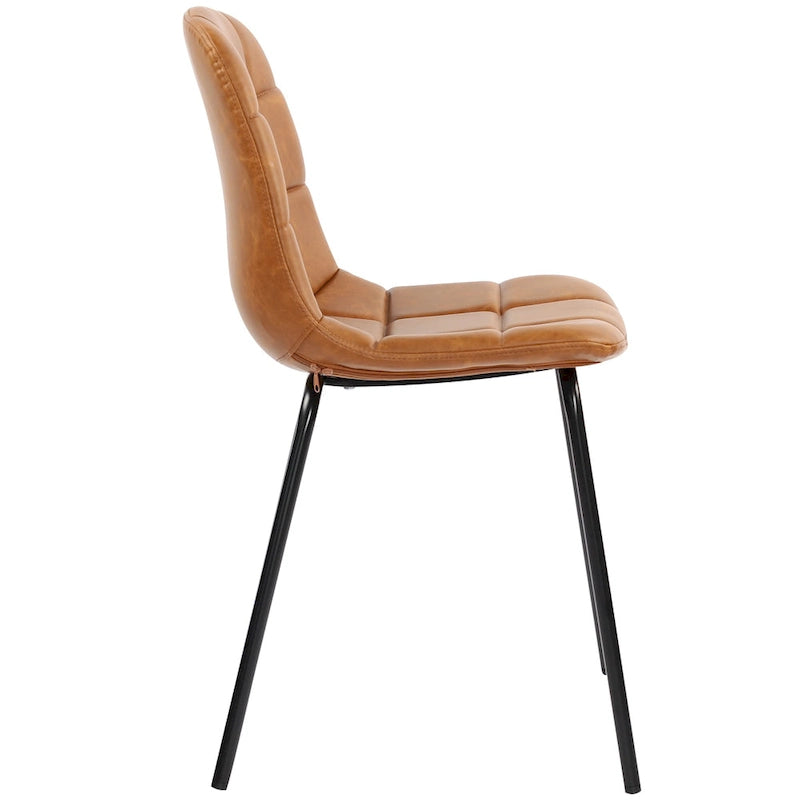 Sedia da pranzo in pelle PU con gambe in metallo nero, set da 2 – Marrone scuro / Grigio / Caramello
