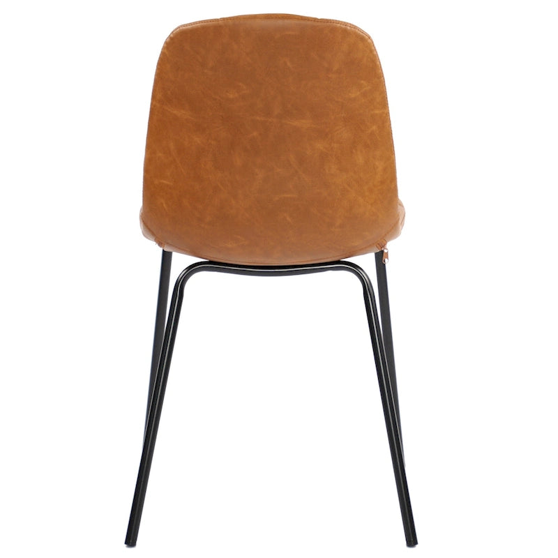 Sedia da pranzo in pelle PU con gambe in metallo nero, set da 2 – Marrone scuro / Grigio / Caramello