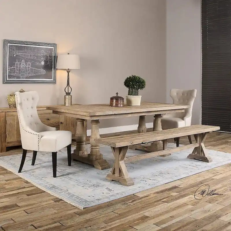 Panca in legno massello con lavaggio grigio pietroso, 1 posto
