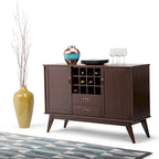 Madia/credenza moderna di metà secolo color marrone castano medio/marrone teak con portabottiglie, a 2 ante