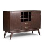 Madia/credenza moderna di metà secolo color marrone castano medio/marrone teak con portabottiglie, a 2 ante