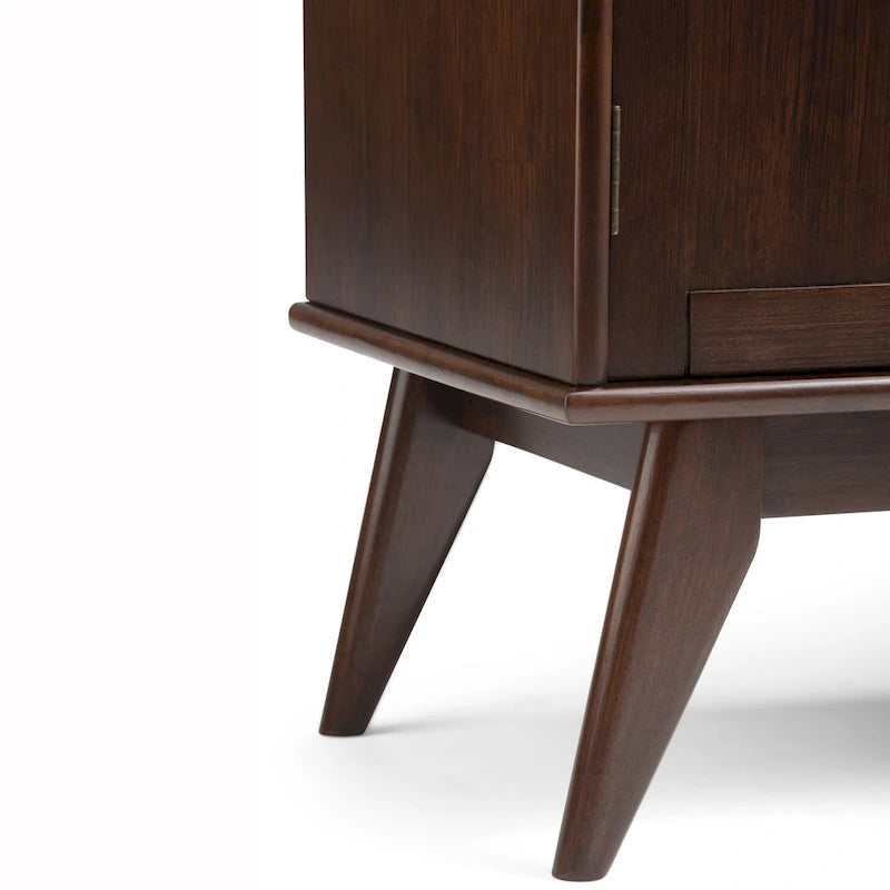 Madia/credenza moderna di metà secolo color marrone castano medio/marrone teak con portabottiglie, a 2 ante