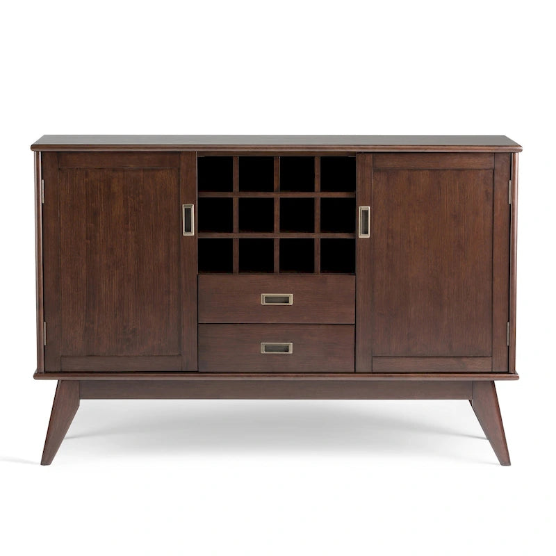 Madia/credenza moderna di metà secolo color marrone castano medio/marrone teak con portabottiglie, a 2 ante