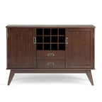 Madia/credenza moderna di metà secolo color marrone castano medio/marrone teak con portabottiglie, a 2 ante