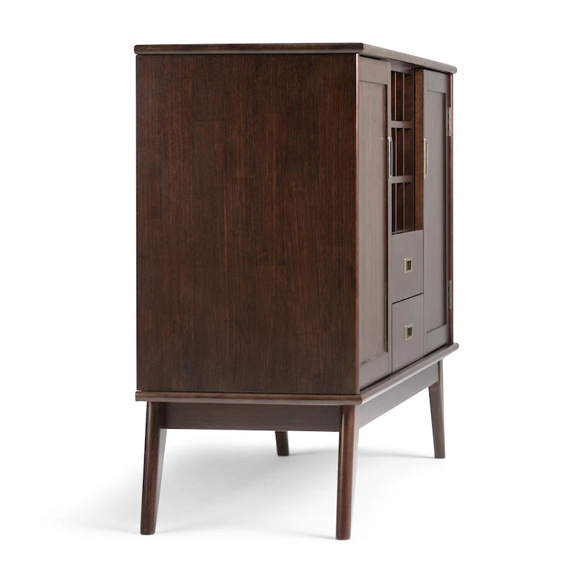 Madia/credenza moderna di metà secolo color marrone castano medio/marrone teak con portabottiglie, a 2 ante