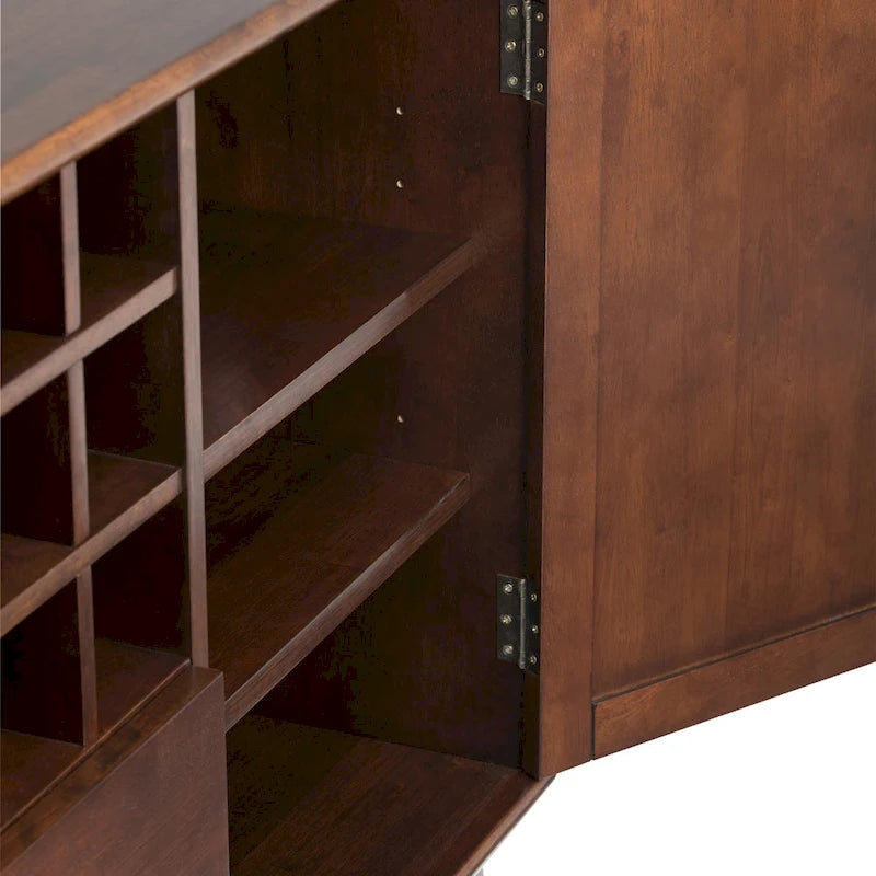 Madia/credenza moderna di metà secolo color marrone castano medio/marrone teak con portabottiglie, a 2 ante