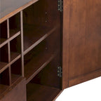 Madia/credenza moderna di metà secolo color marrone castano medio/marrone teak con portabottiglie, a 2 ante