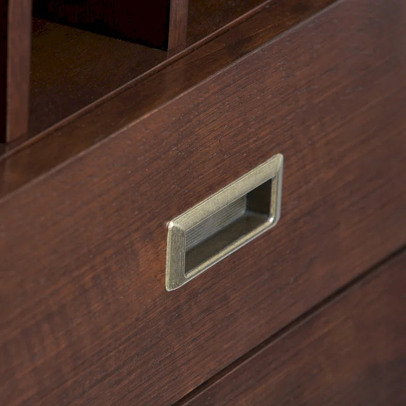 Madia/credenza moderna di metà secolo color marrone castano medio/marrone teak con portabottiglie, a 2 ante