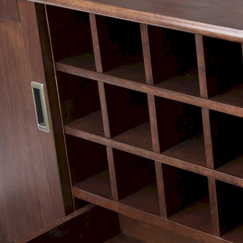 Madia/credenza moderna di metà secolo color marrone castano medio/marrone teak con portabottiglie, a 2 ante