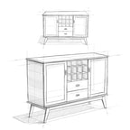Madia/credenza moderna di metà secolo color marrone castano medio/marrone teak con portabottiglie, a 2 ante