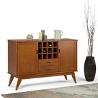 Madia/credenza moderna di metà secolo color marrone castano medio/marrone teak con portabottiglie, a 2 ante