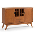 Madia/credenza moderna di metà secolo color marrone castano medio/marrone teak con portabottiglie, a 2 ante