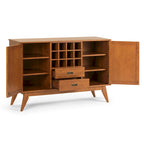 Madia/credenza moderna di metà secolo color marrone castano medio/marrone teak con portabottiglie, a 2 ante