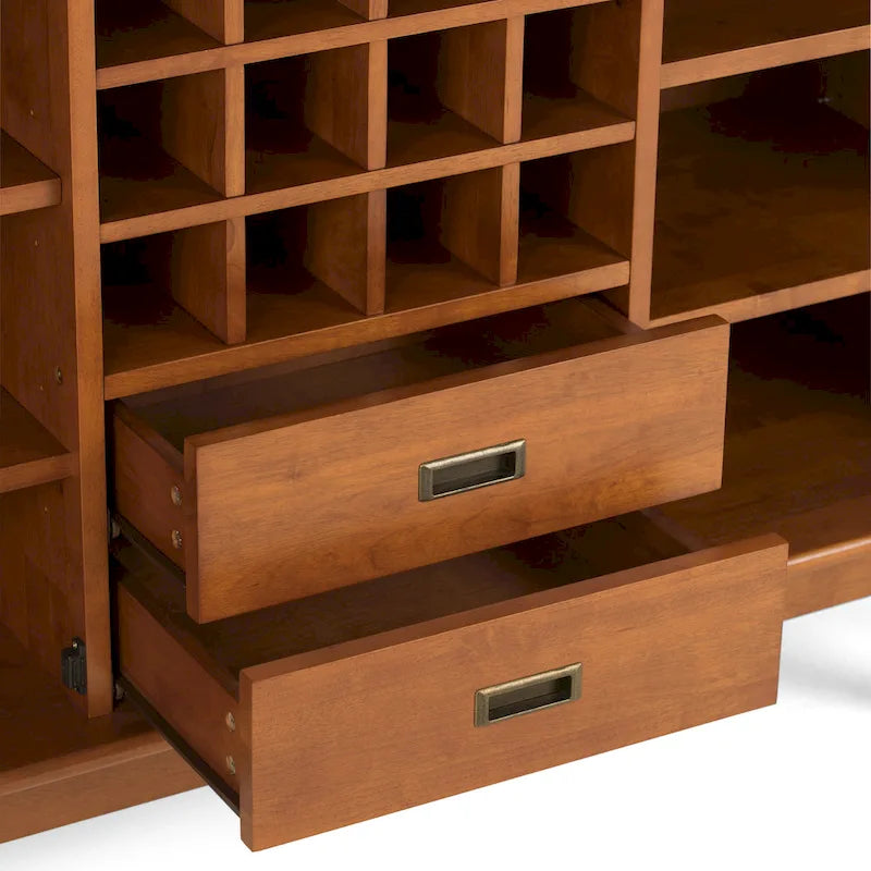 Madia/credenza moderna di metà secolo color marrone castano medio/marrone teak con portabottiglie, a 2 ante