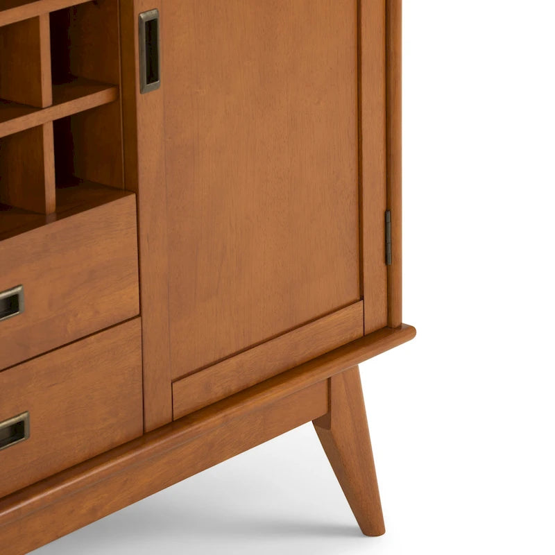 Madia/credenza moderna di metà secolo color marrone castano medio/marrone teak con portabottiglie, a 2 ante