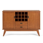 Madia/credenza moderna di metà secolo color marrone castano medio/marrone teak con portabottiglie, a 2 ante