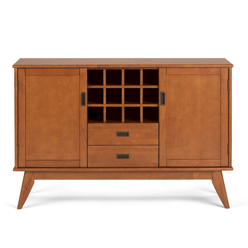 Madia/credenza moderna di metà secolo color marrone castano medio/marrone teak con portabottiglie, a 2 ante