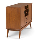 Madia/credenza moderna di metà secolo color marrone castano medio/marrone teak con portabottiglie, a 2 ante