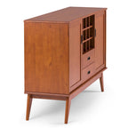 Madia/credenza moderna di metà secolo color marrone castano medio/marrone teak con portabottiglie, a 2 ante