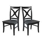 Sedia da pranzo con schienale a X Coal/Nero Lavato, legno massello, set da 2