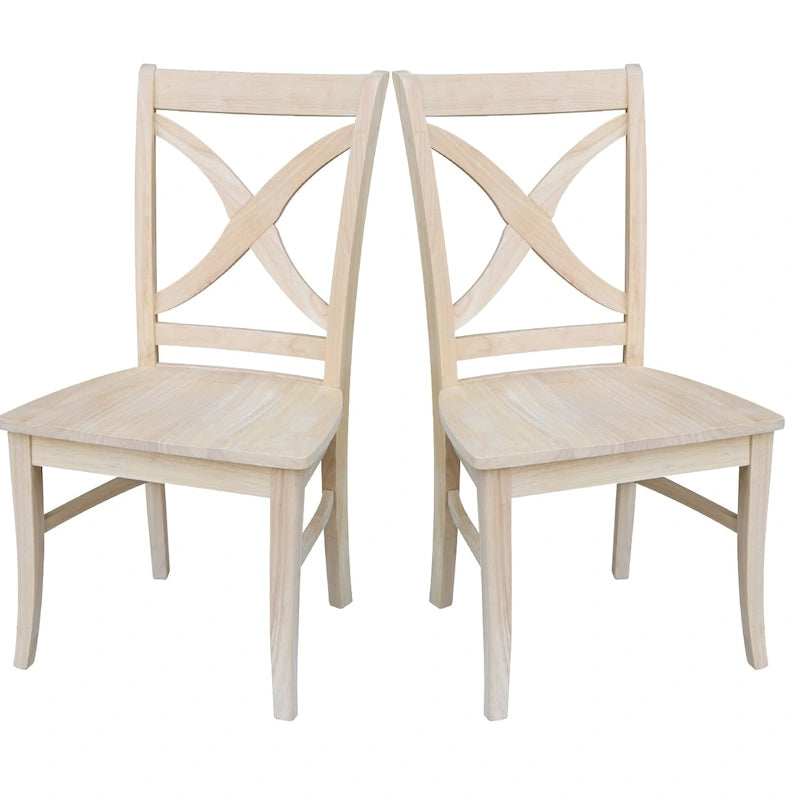 Sedia da pranzo con schienale a X Coal/Nero Lavato, legno massello, set da 2