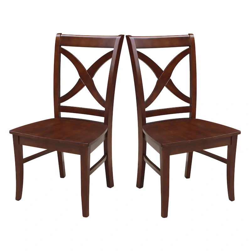 Sedia da pranzo con schienale a X Coal/Nero Lavato, legno massello, set da 2
