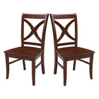 Sedia da pranzo con schienale a X Coal/Nero Lavato, legno massello, set da 2