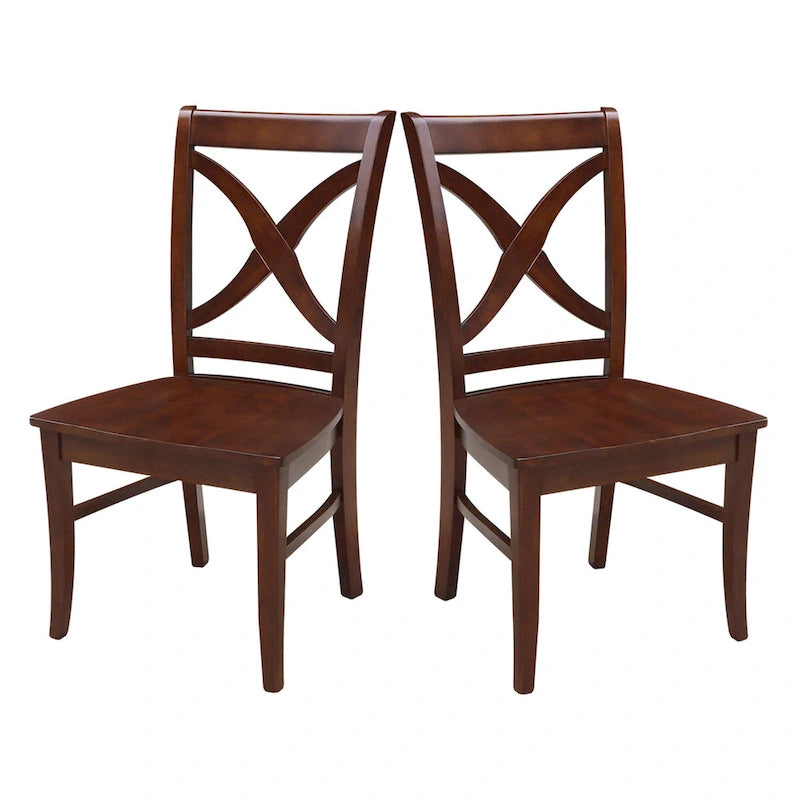 Sedia da pranzo con schienale a X Coal/Nero Lavato, legno massello, set da 2