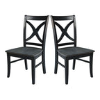 Sedia da pranzo con schienale a X Coal/Nero Lavato, legno massello, set da 2