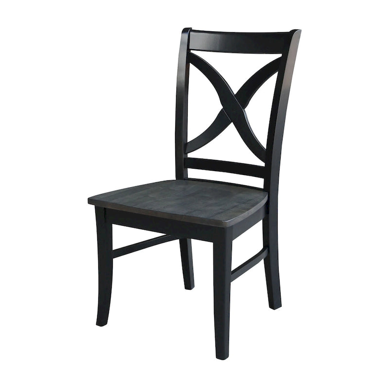 Sedia da pranzo con schienale a X Coal/Nero Lavato, legno massello, set da 2