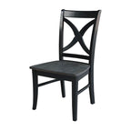 Sedia da pranzo con schienale a X Coal/Nero Lavato, legno massello, set da 2