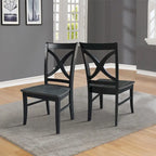 Sedia da pranzo con schienale a X Coal/Nero Lavato, legno massello, set da 2