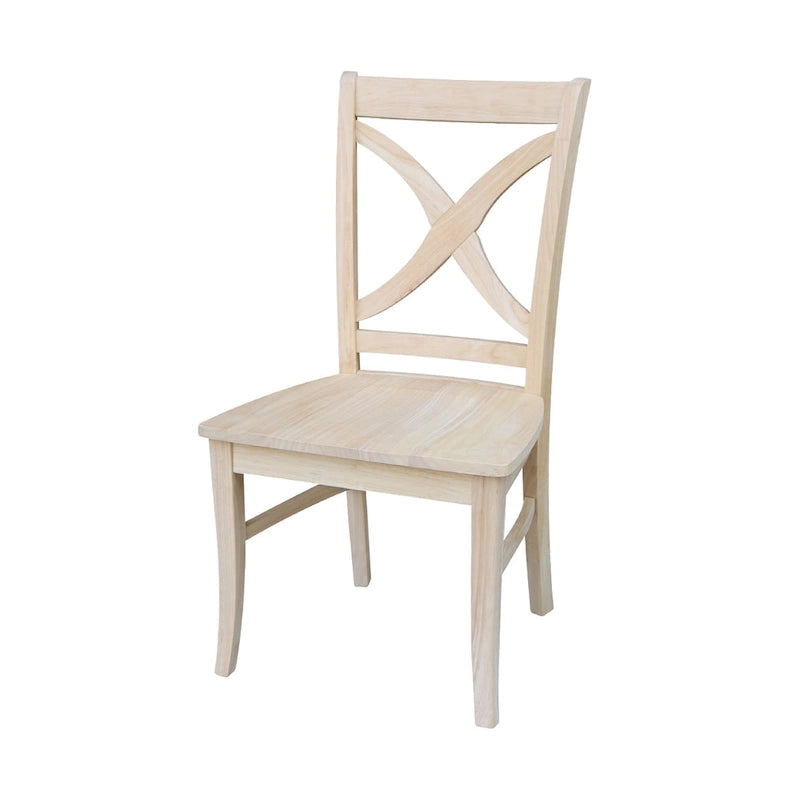 Sedia da pranzo con schienale a X Coal/Nero Lavato, legno massello, set da 2