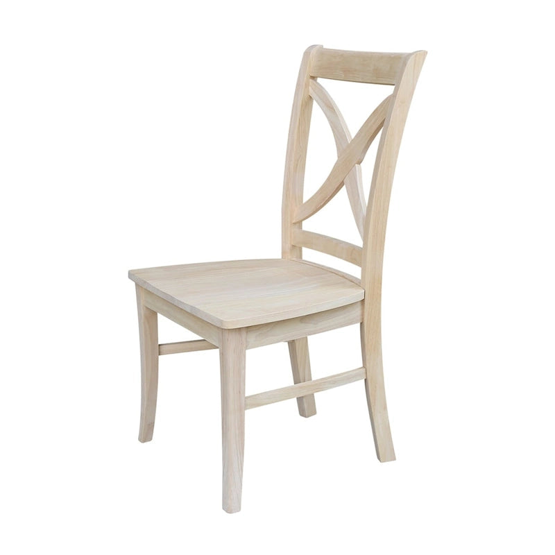 Sedia da pranzo con schienale a X Coal/Nero Lavato, legno massello, set da 2