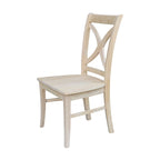 Sedia da pranzo con schienale a X Coal/Nero Lavato, legno massello, set da 2