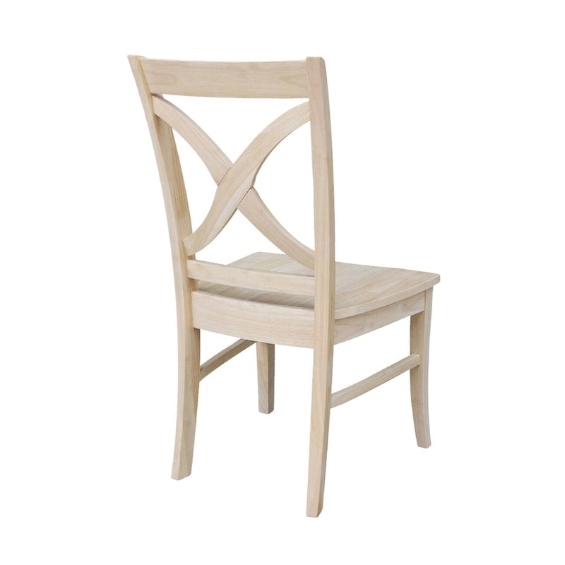 Sedia da pranzo con schienale a X Coal/Nero Lavato, legno massello, set da 2