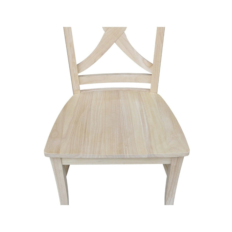 Sedia da pranzo con schienale a X Coal/Nero Lavato, legno massello, set da 2