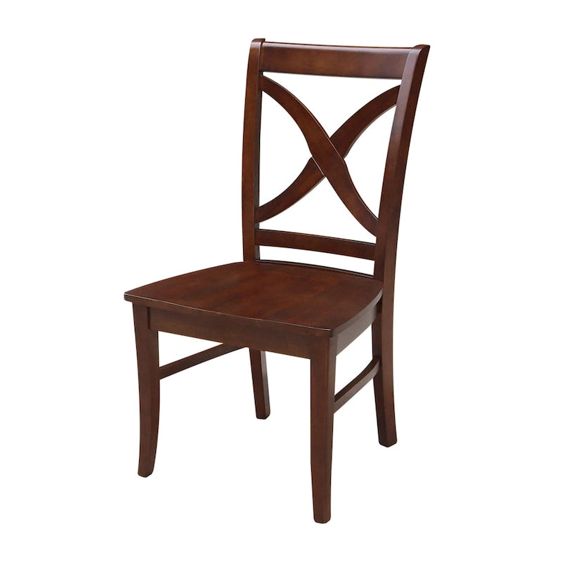 Sedia da pranzo con schienale a X Coal/Nero Lavato, legno massello, set da 2