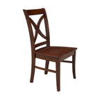 Sedia da pranzo con schienale a X Coal/Nero Lavato, legno massello, set da 2