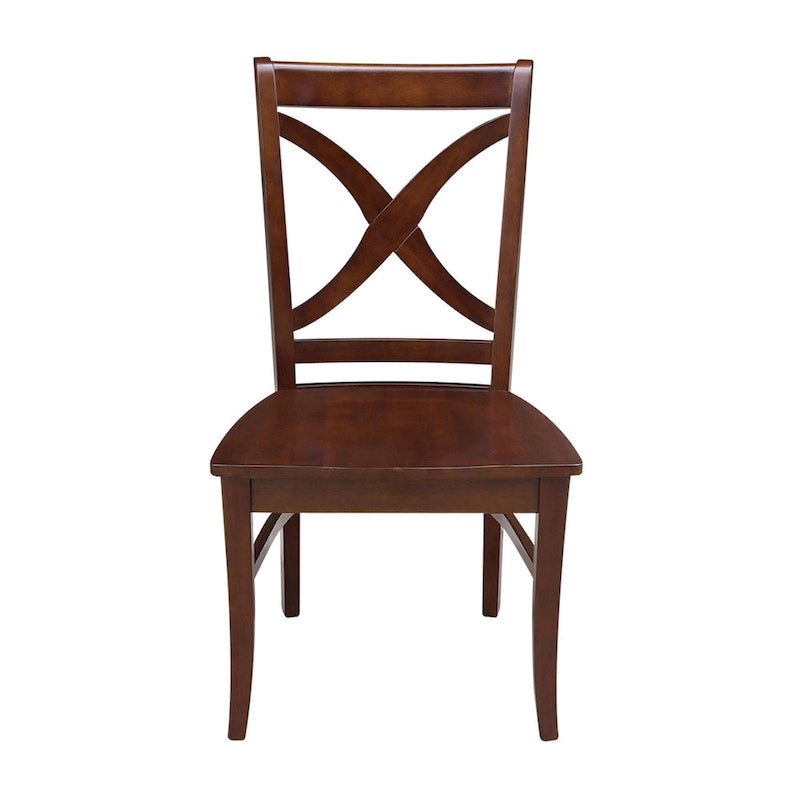 Sedia da pranzo con schienale a X Coal/Nero Lavato, legno massello, set da 2