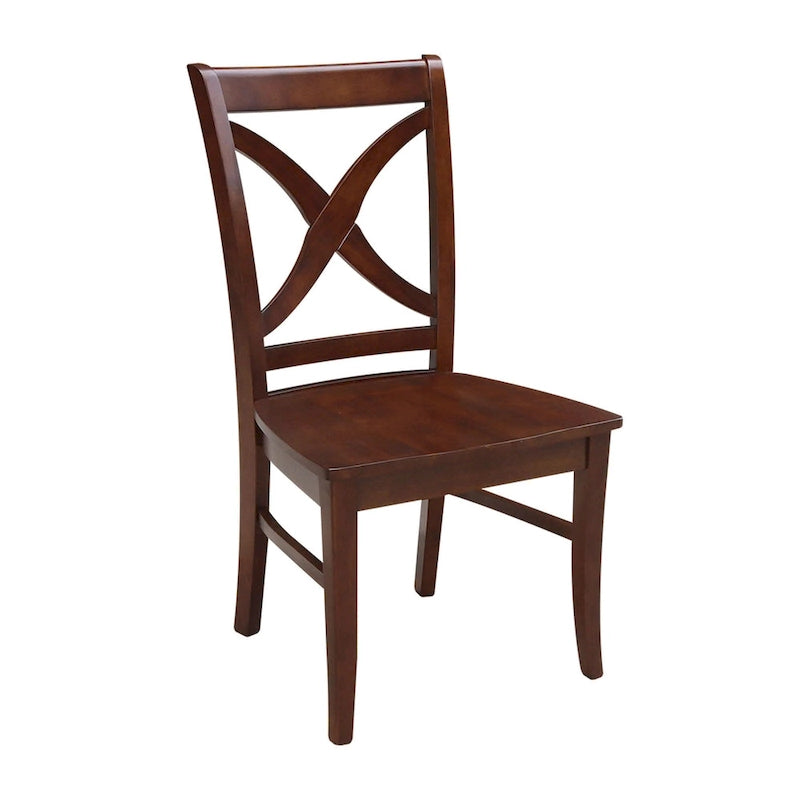 Sedia da pranzo con schienale a X Coal/Nero Lavato, legno massello, set da 2