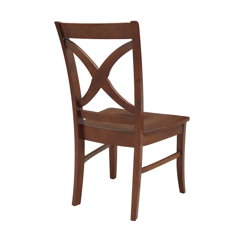 Sedia da pranzo con schienale a X Coal/Nero Lavato, legno massello, set da 2