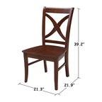 Sedia da pranzo con schienale a X Coal/Nero Lavato, legno massello, set da 2