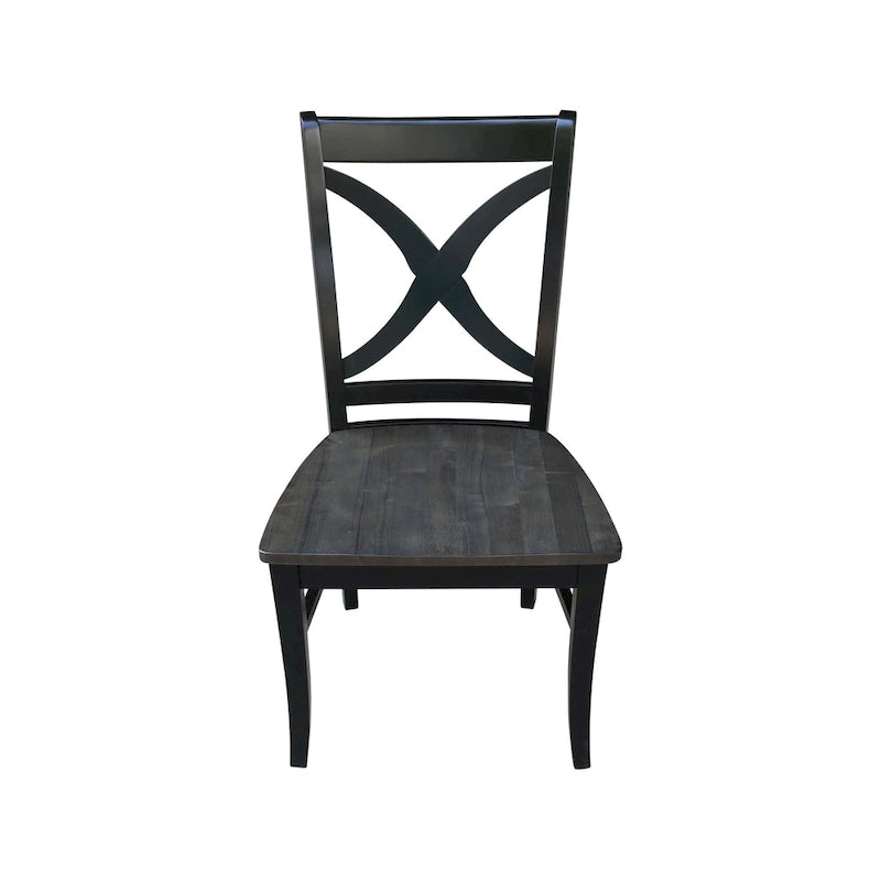 Sedia da pranzo con schienale a X Coal/Nero Lavato, legno massello, set da 2