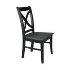 Sedia da pranzo con schienale a X Coal/Nero Lavato, legno massello, set da 2